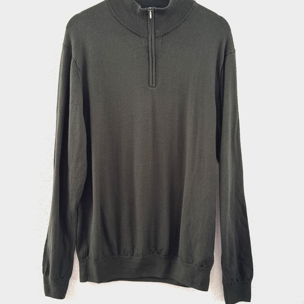 Goodthreads 100% Merino Wool Quarter Zip Sweater Olive Green Men's Size XL
